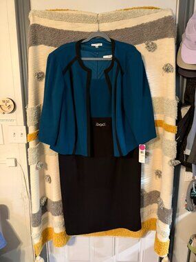 Studio One New York Teal Black 2-Piece Sheath Dress & Jacket Set Size 18W NWT